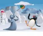 Pingu и Робби тюлень играет печать с саней